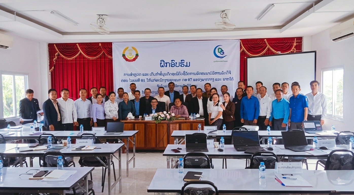 ຝຶກອົບຮົມການສຳຫຼວດ ແລະ ເກັບກຳຂໍ້ມູນດັດສະນີຕົວຊີ້ວັດ ການພັດທະນາລັດຖະບານດິຈິຕອນ ທີ່ແຂວງສາລະວັນ